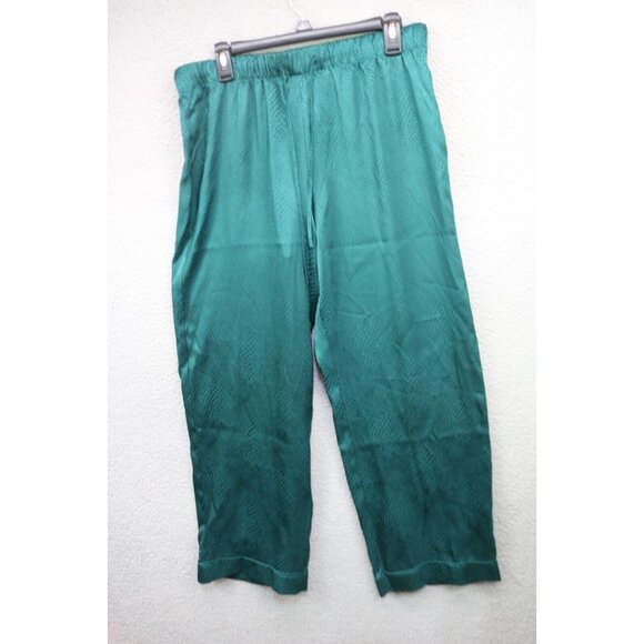 INC-International Concepts Emerald Green Satin Pajama Set-Size Medium-Wide Leg - Picture 11 of 16